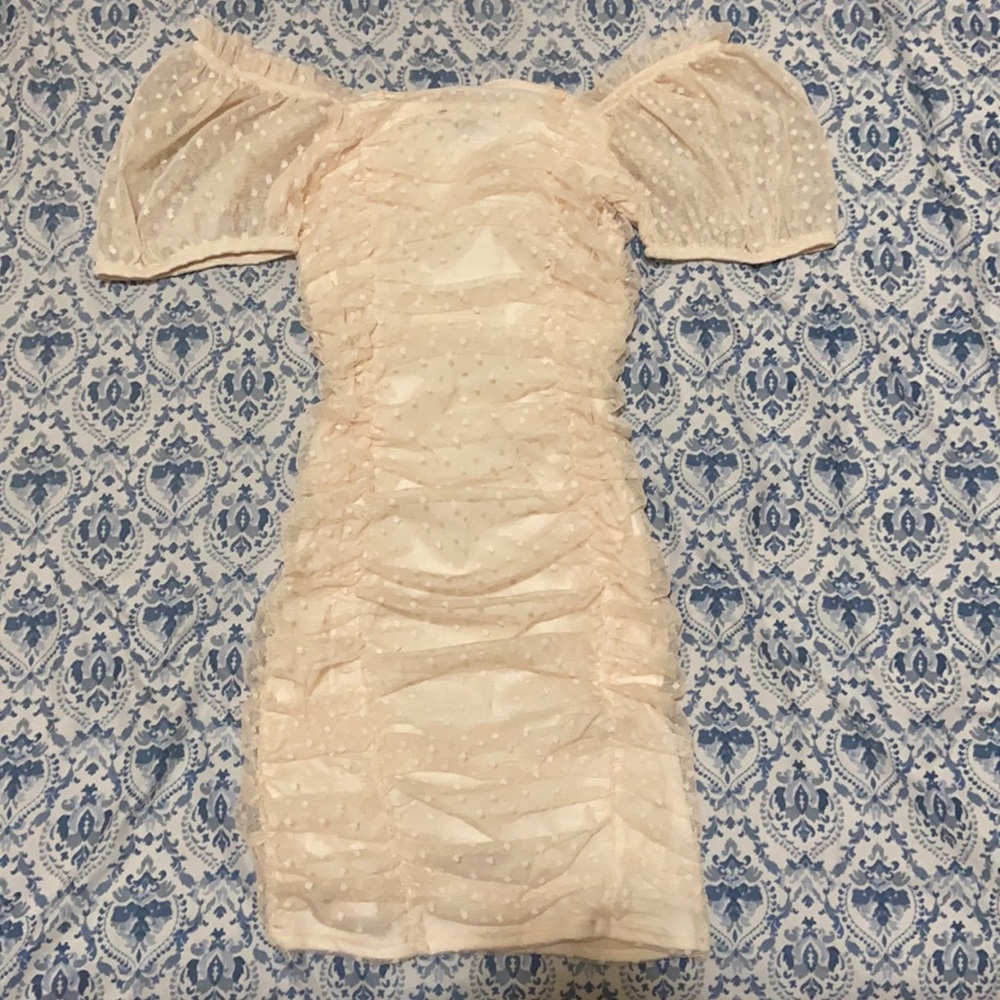 Gathered Mesh dot dress
